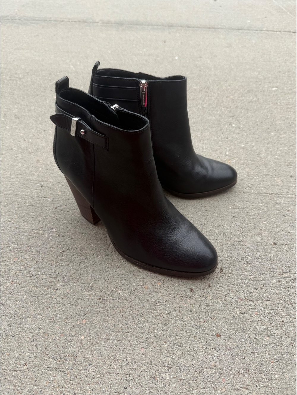 Coach Black Leather Ankle Boots with Block Heel